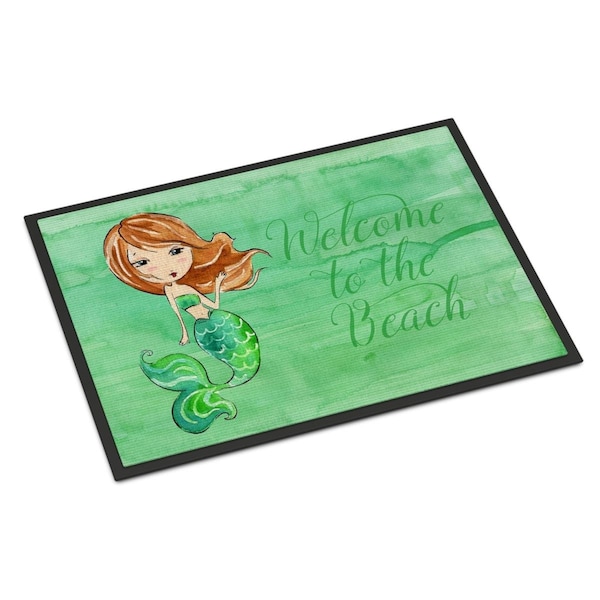 Carolines Treasures Mermaid Welcome Green Indoor Or Outdoor Mat - 24 x 36 in. BB8515JMAT - main
